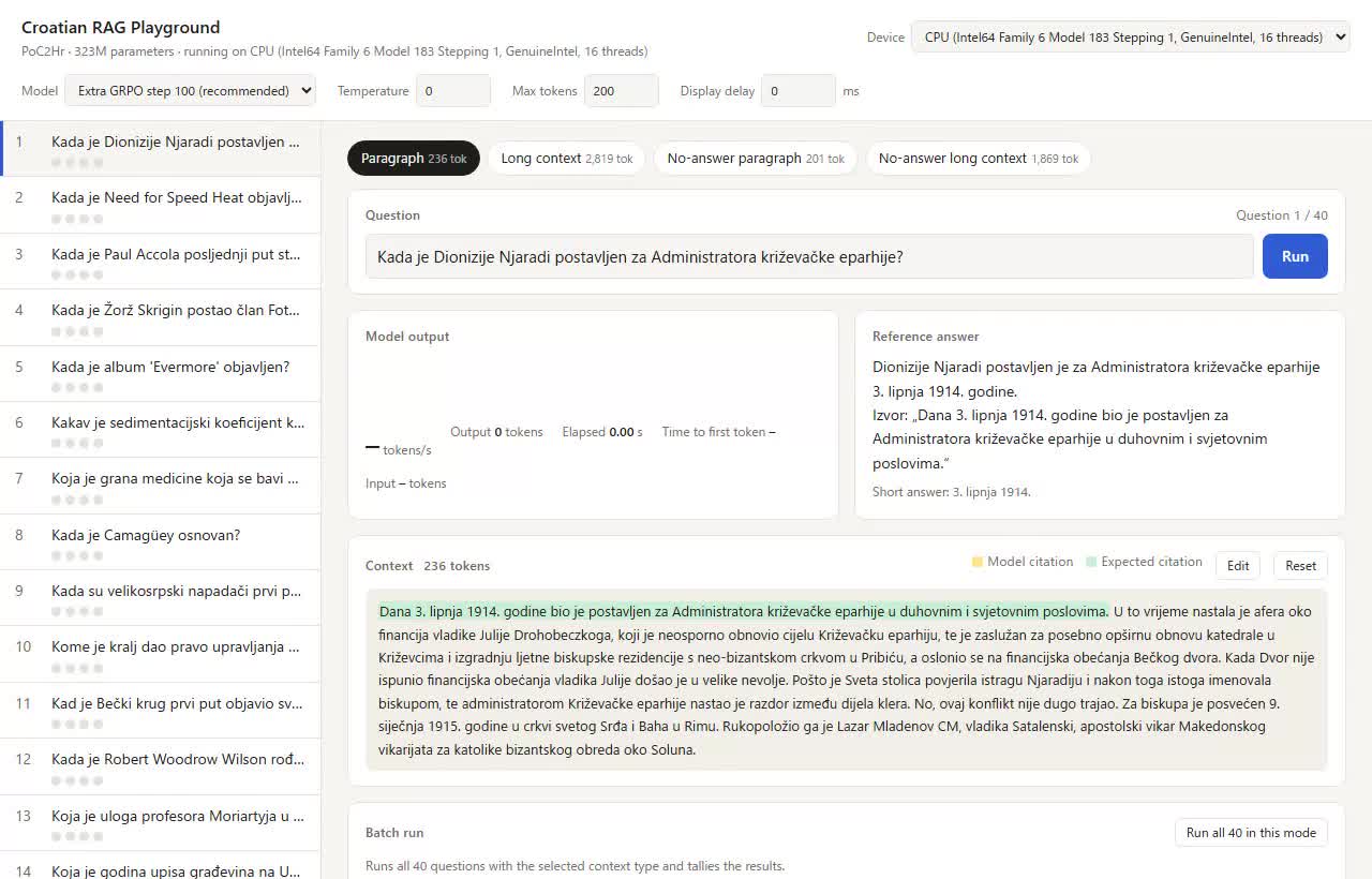 Demo odgovaranja na pitanje o odlomku na CPU-u