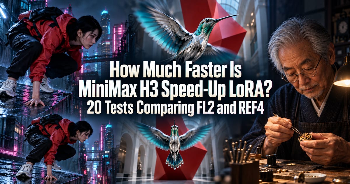 MiniMax H3 LoRA za ubrzanje: koliko je zapravo brža? Usporedba 20 videa s FL2 i REF4